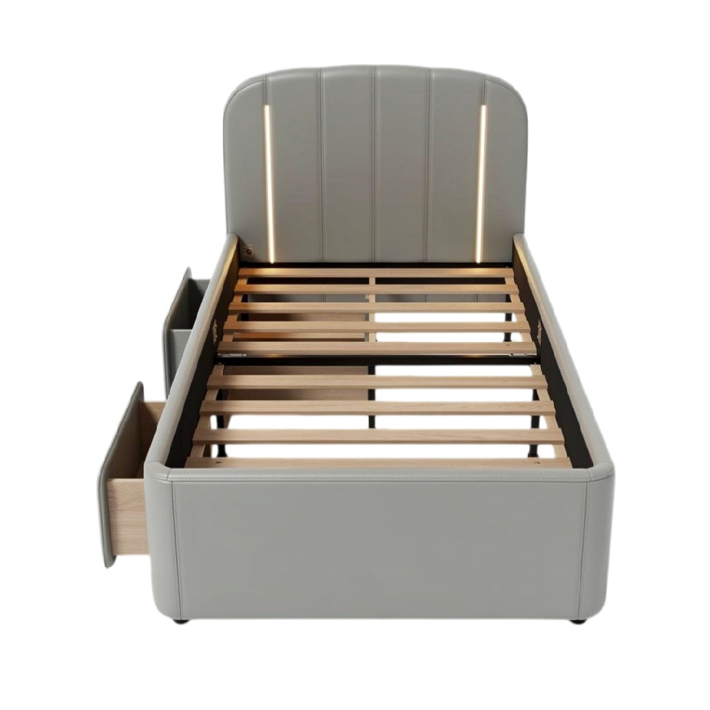 Modern Minimalist Bed Frame with Integrated Storage Drawers
