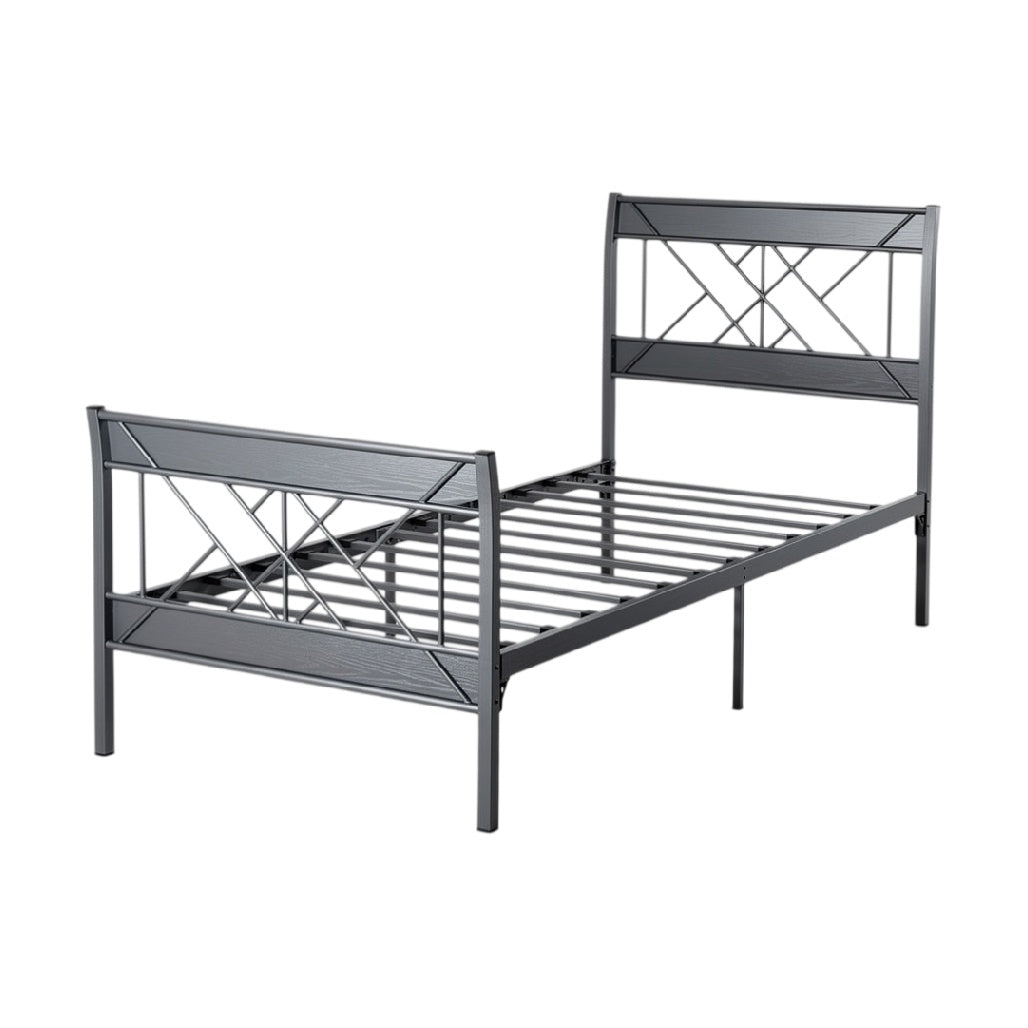 Modern Metal Bed Frame with Cross-Design Headboard
